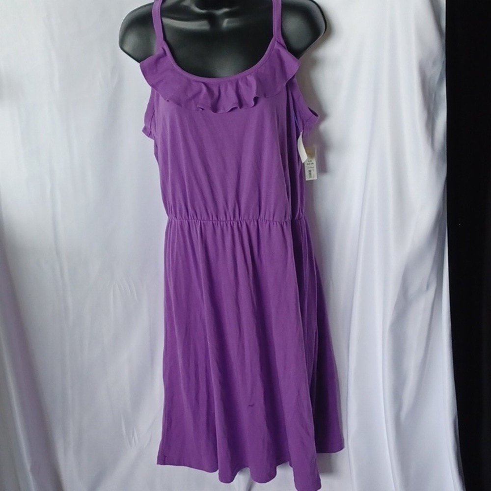 Faded Glory Purple Summer Dress Knee Length Fabric Knit Size L (12-14) New
